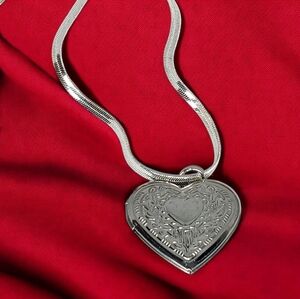 White Gold Heart Locket Enchanted Choker Necklace Office Siren 90s